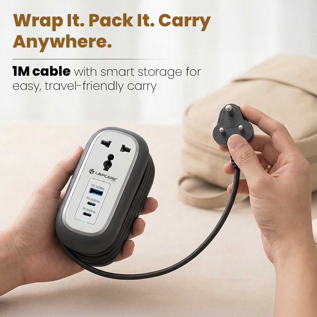 GRIP 5-in-1 Desktop Power Strip With 67W GaN Fast Charging- (Black)
