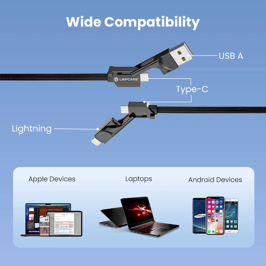 Hook 100W 4-in-1 Flat Braied Cable With Zinc Alloy Shell (LTC-216)