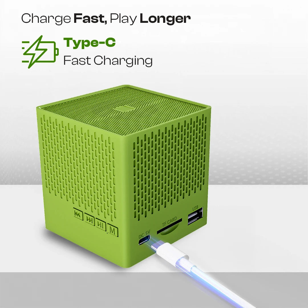 Kube 5W Portable BT 5.3V Speaker With In-Built Mic- Green (LBS-702)