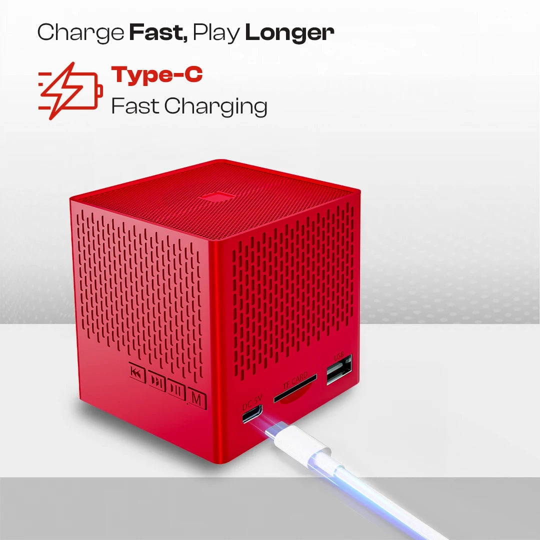 Kube 5W Portable BT 5.3V Speaker With In-Built Mic- Red (LBS-702)