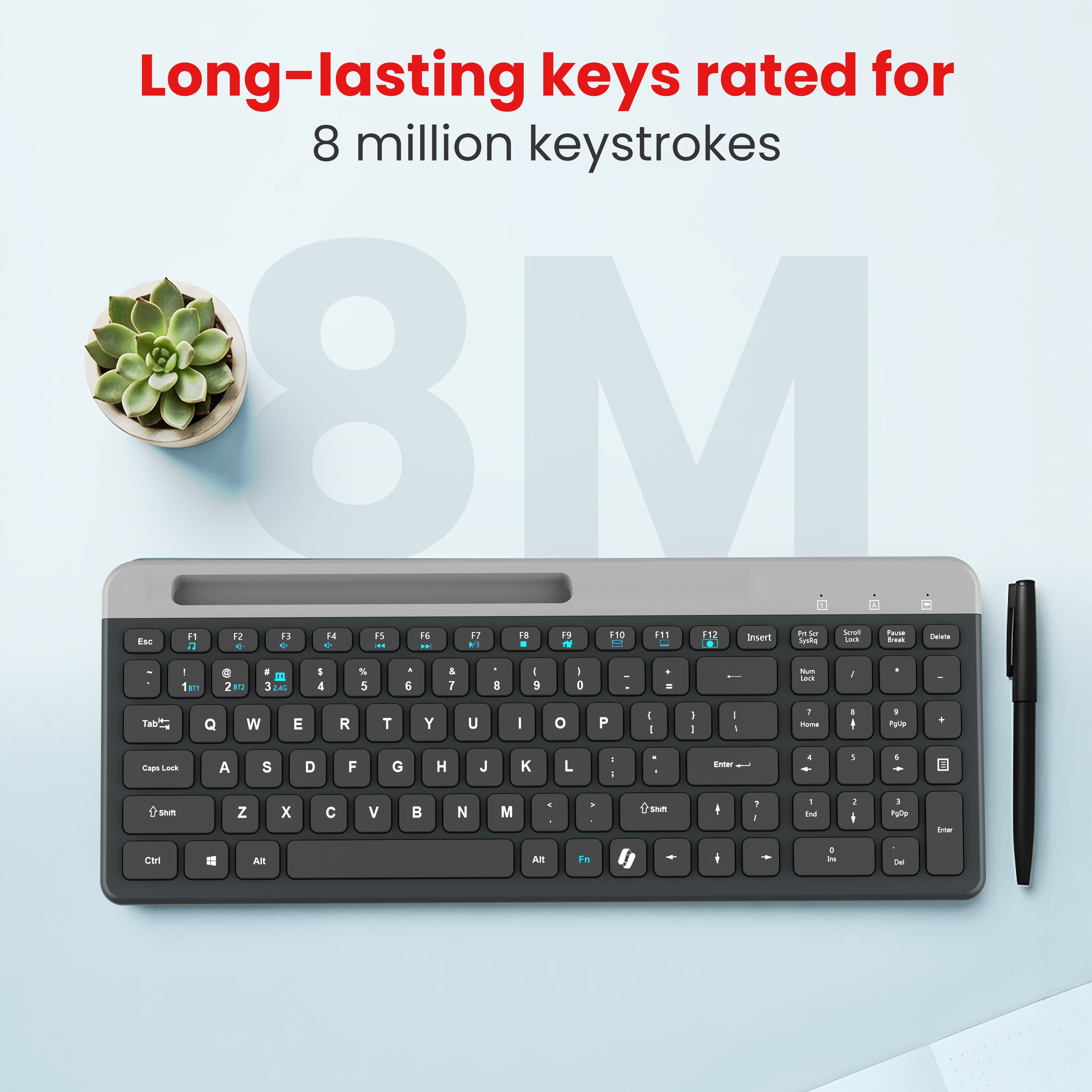 Readmii 2.4GHz Wireless & Bluetooth 5.1 Rechargeable Keyboard with AI Assistant Key- Black (LWK-816)