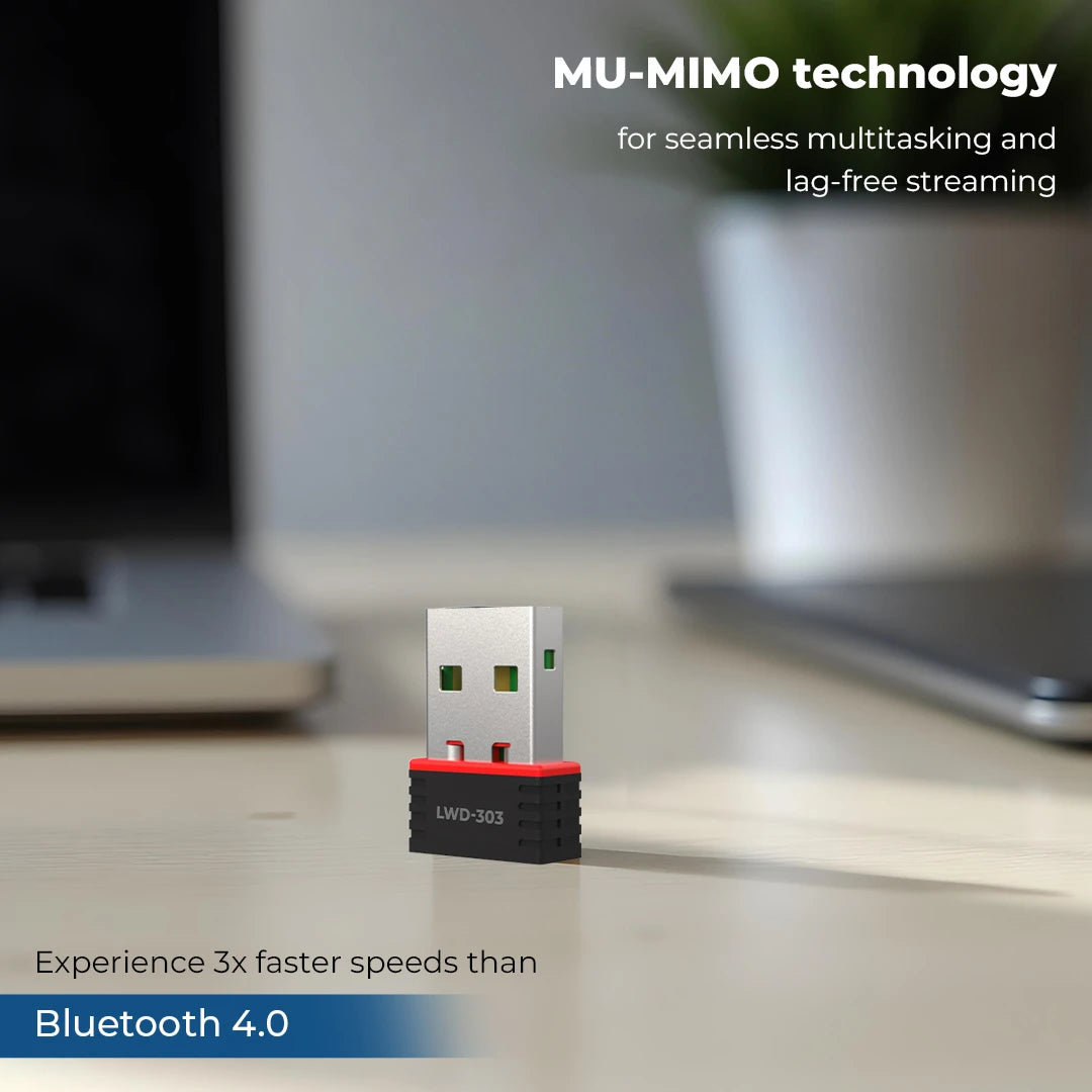 Lapcare Bluetooth 4.2+ Wireless AC 650Mbps NANO USB 2.0 Adapter (LWD-303)