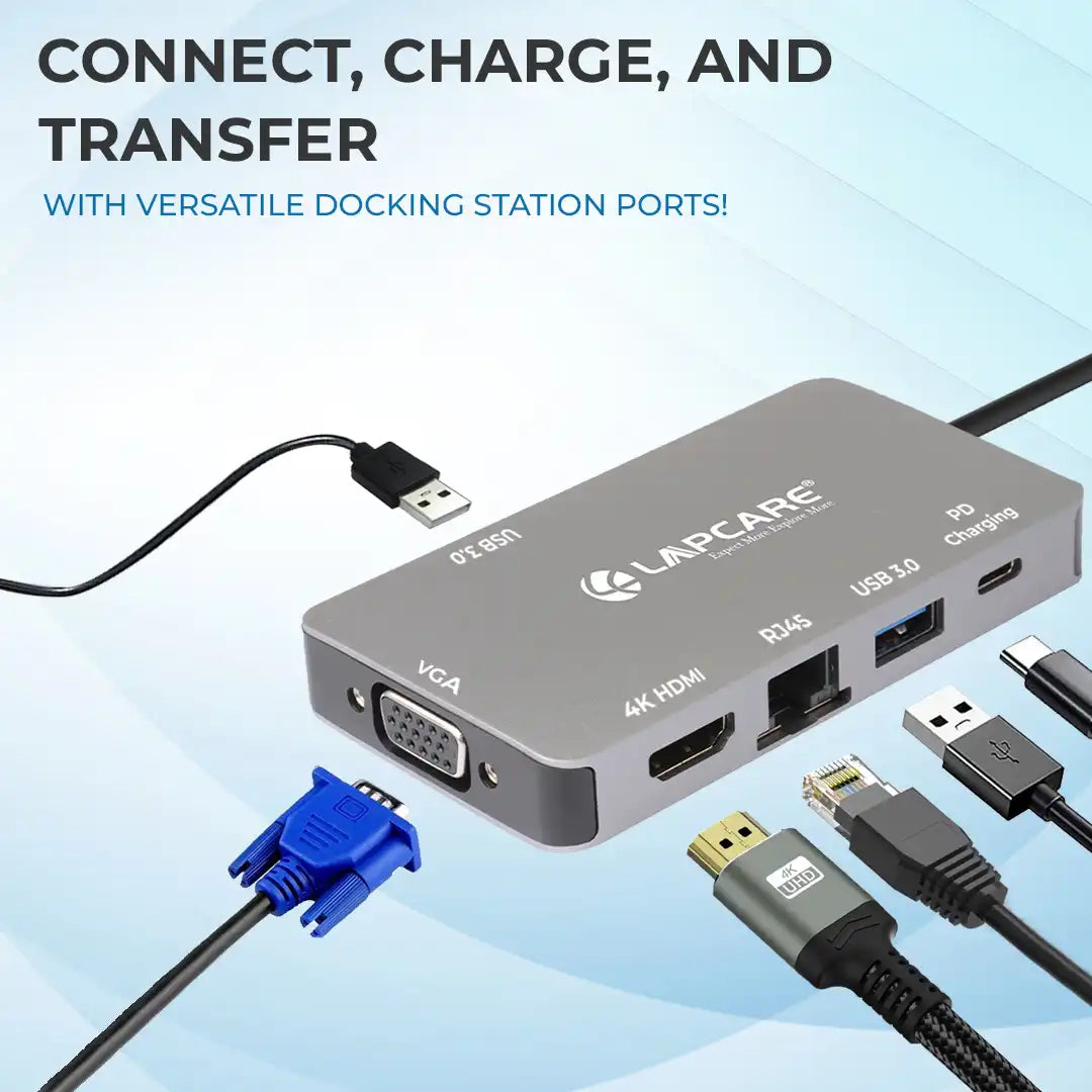 Lap-C 6 in 1 extended Travel Docking Station USB 3.0x2, RJ45x1, HDMIx1, VGAx1,PDx1