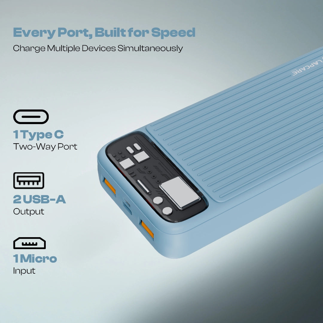 TopUp 20000mAh Power Bank | 22.5W Fast Charging | Dual USB + Type-C- Blue (LOX-320)