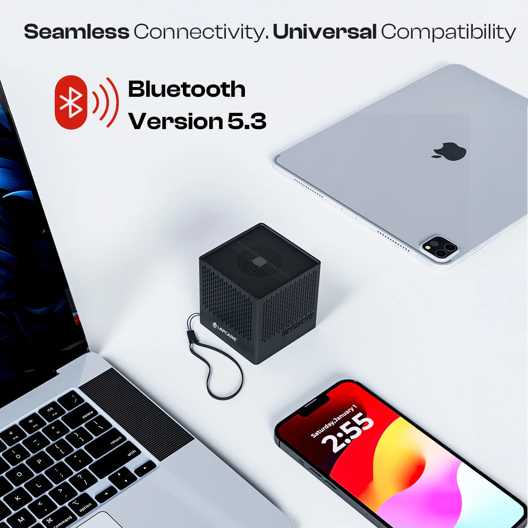 Kube 5W Portable BT 5.3V Speaker With In-Built Mic- Black (LBS-702)