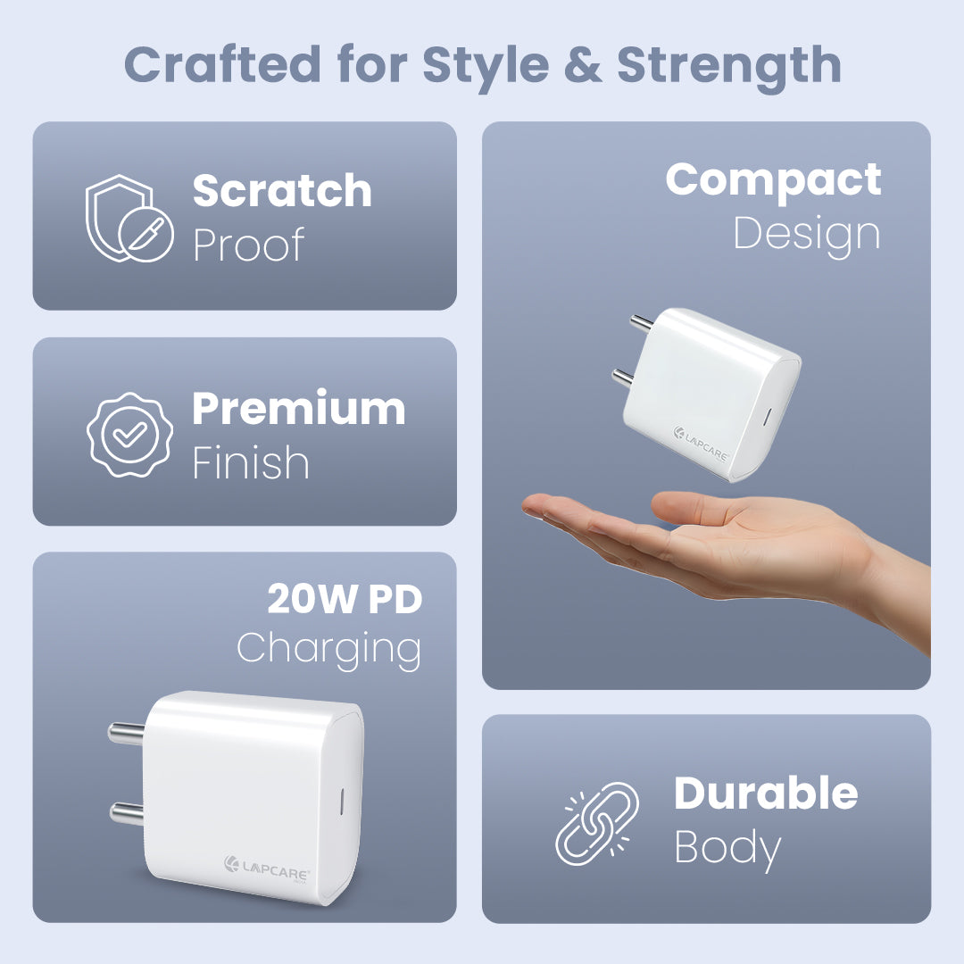 Charge Plus 20W PD Wall Charger | Type-C Fast Charger | Multi-Layer Protection (LQW-332)