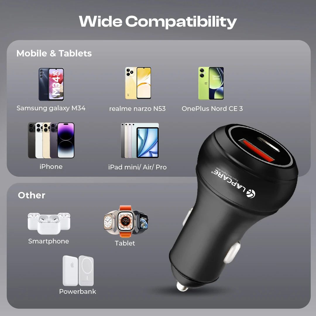 CARGE 145W PD Super Fast Car Charger With 100W USB-A & 45W Type C (LCC-215) Black