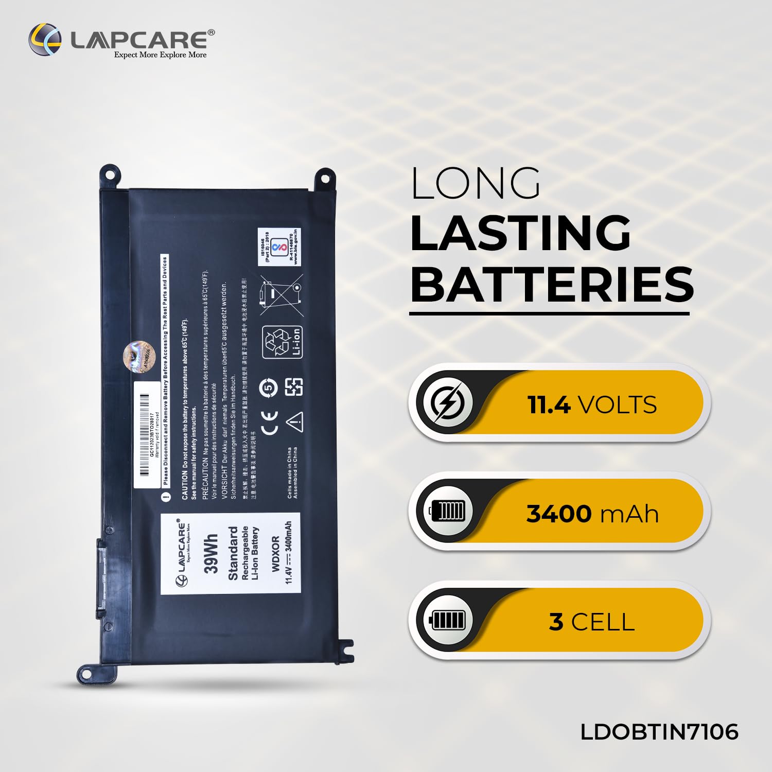 Laptop Compatible Battery For Inspiron 15-5568, 13-5368/5378 (WDX0R)