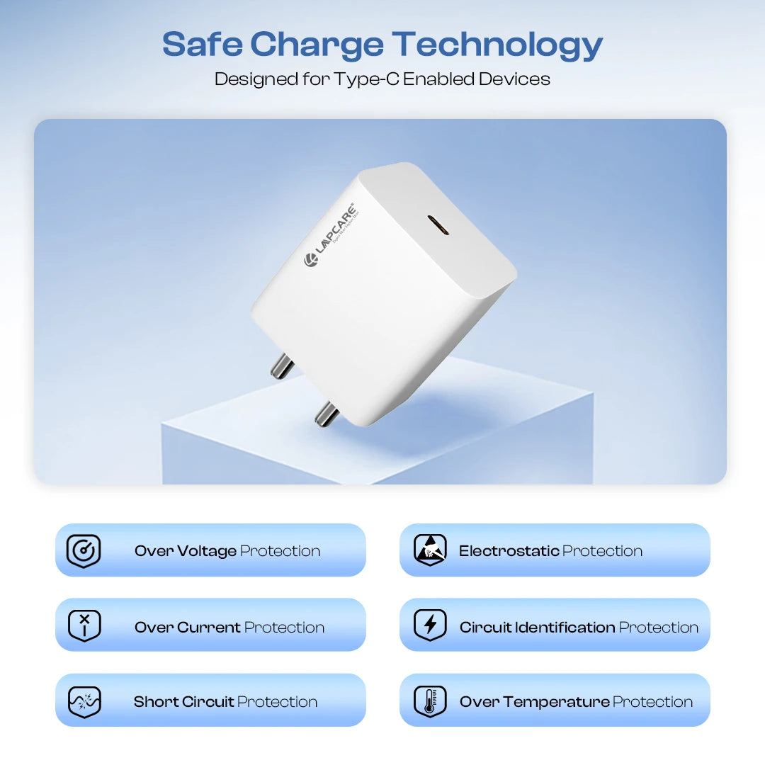 THURSTY 25W Superfast Wall Charger with Type-C Port, 3.5KV Serge Protection