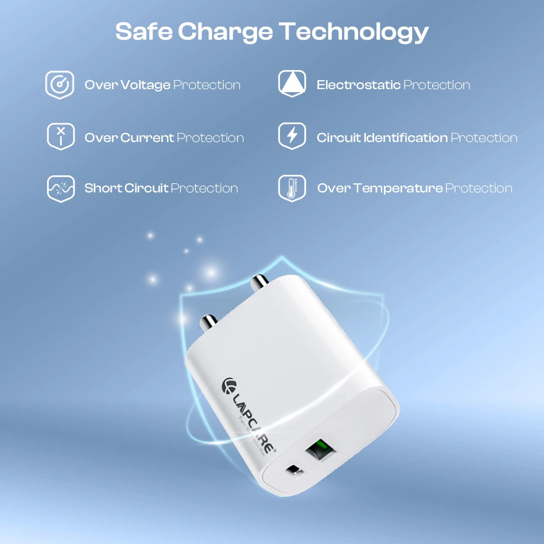 Thursty 20W Super Fast Wall Charger With Dual Port (Type C + USB) Travel Friendly