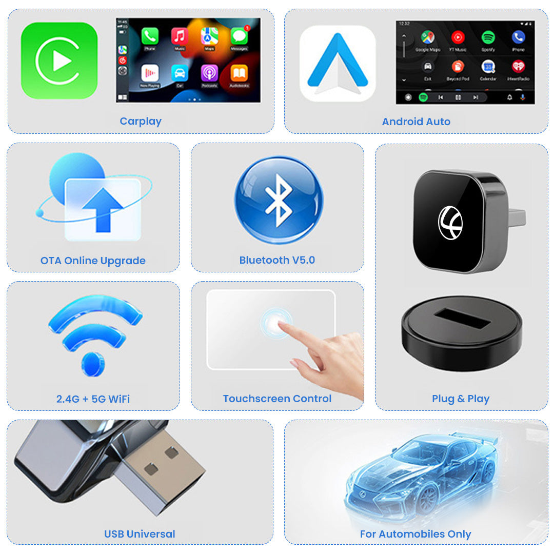 2-in-1 Wireless CarPlay & Android Auto Adapter | USB-C Converter (LOX-833)