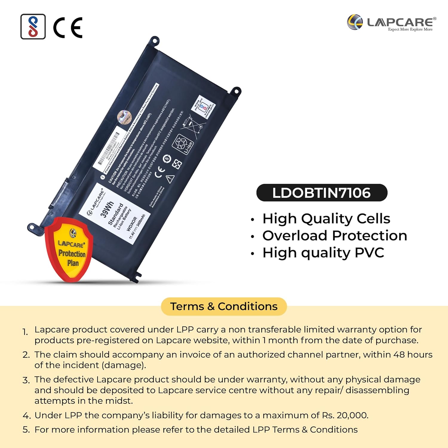 Laptop Compatible Battery For Inspiron 15-5568, 13-5368/5378 (WDX0R)