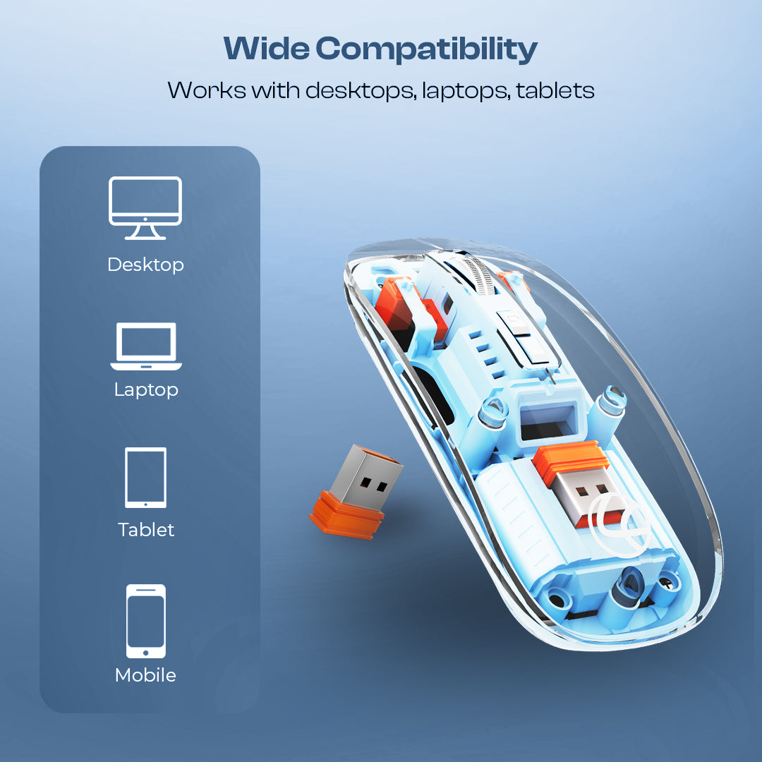 Trendy Plus 2.4G & Dual BT(v3.0 & v5.2) Wireless Mouse With Desktop Lock Key- Blue (LWM-801)
