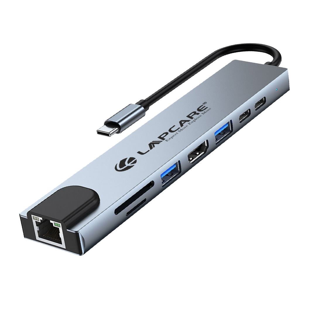 8-in-1 USB-C Docking Station 4K HDMI, 87W PD, USB 3.0, RJ45, SD/Micro SD- Multiport Hub (LC-801)