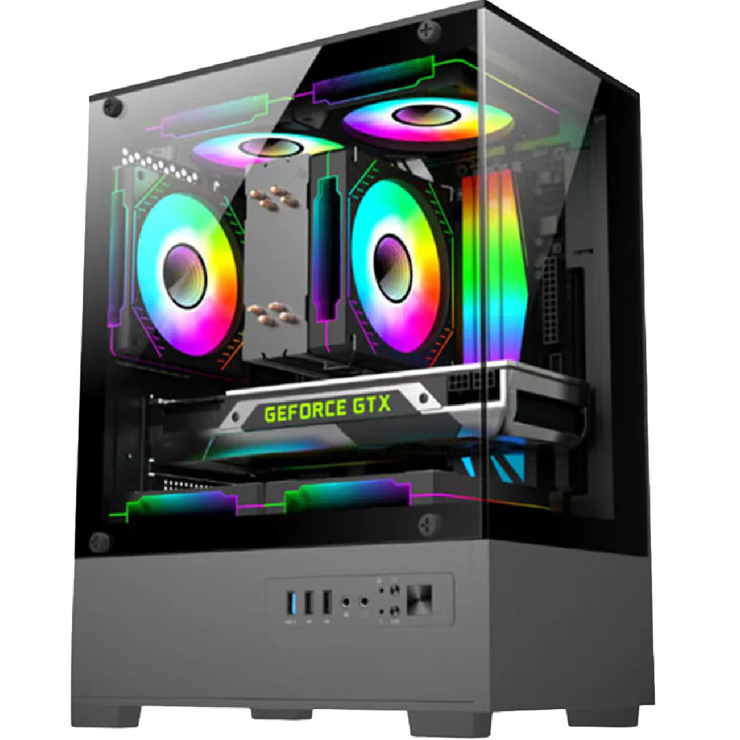 Champ Gaming Computer Case with Tempered Glass Panel | 3 USB Ports- Black (LOX-506)