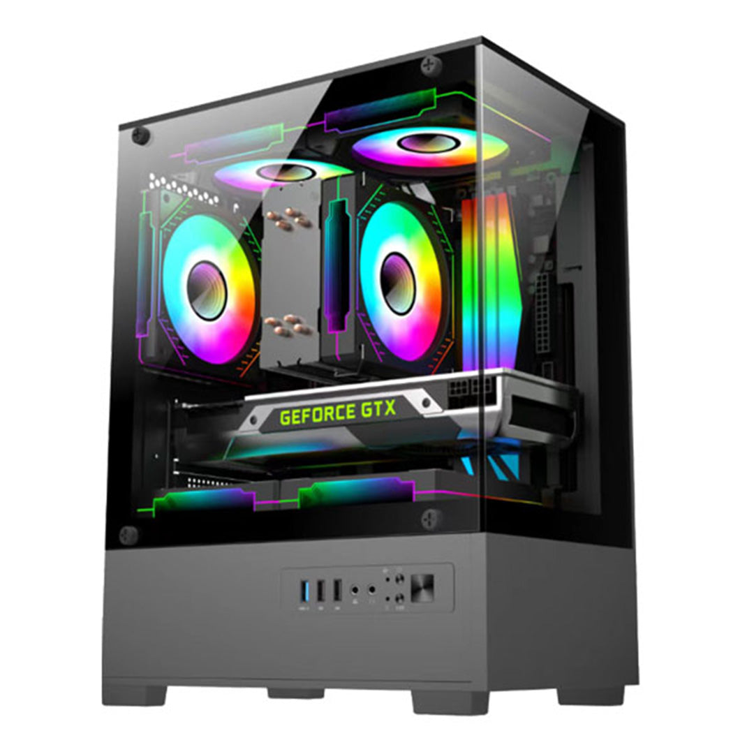 Champ Gaming Computer Case with Tempered Glass Panel | 3 USB Ports- Black (LOX-506)