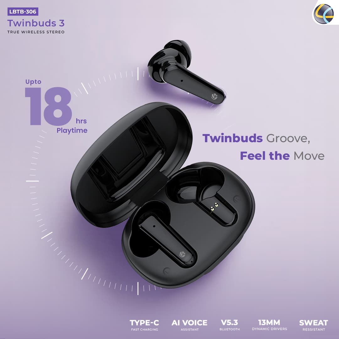 Twinbuds 3 Wireless Earbuds With 18Hrs* Playtime With AI Voice Assistant (Black)