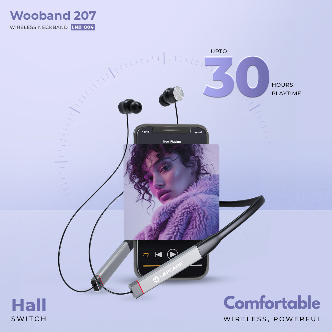 Wooband 207 Wireless BT Neckband With 30Hours Playtime (LNB-804)