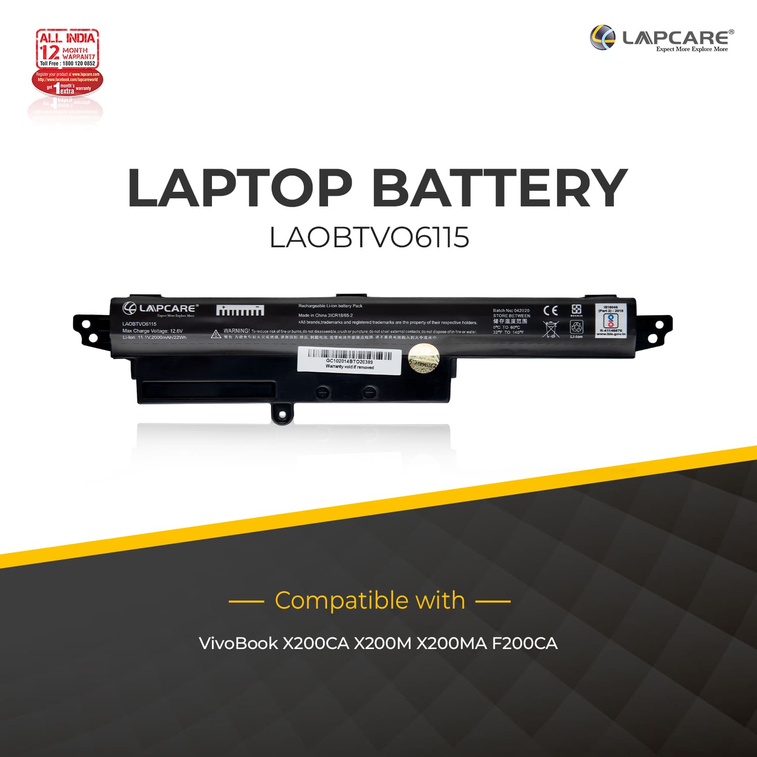 Laptop Compatible Battery For Asus VivoBook X200CA (A31N130) 3C