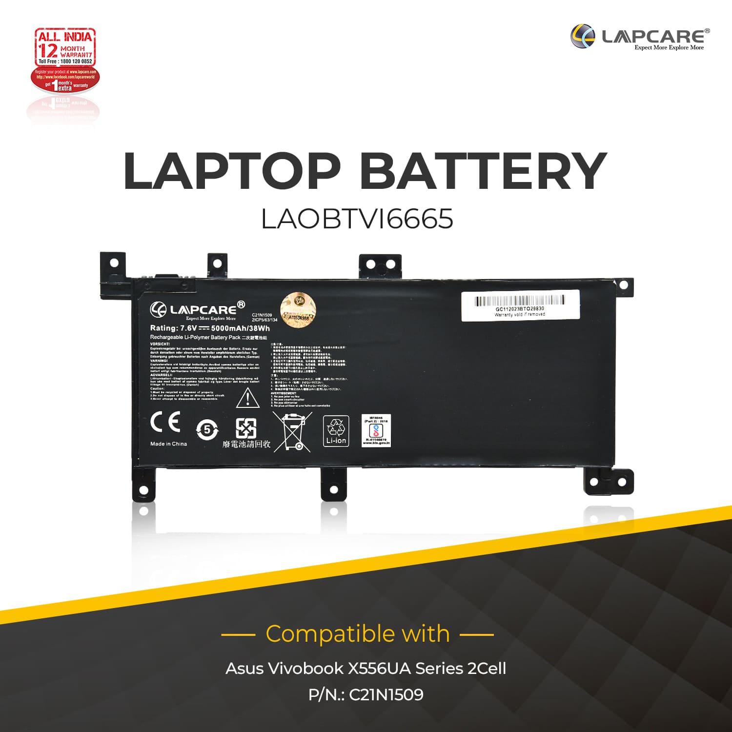 Laptop Compatible Battery For Vivobook X556UA Series 2C (C21N1509)