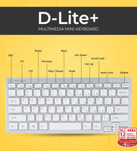 D-Lite - silver 87 Key Mini Multimedia Wired Keyboard