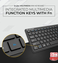 D-Lite - Black 87 Key Mini Multimedia Wired Keyboard
