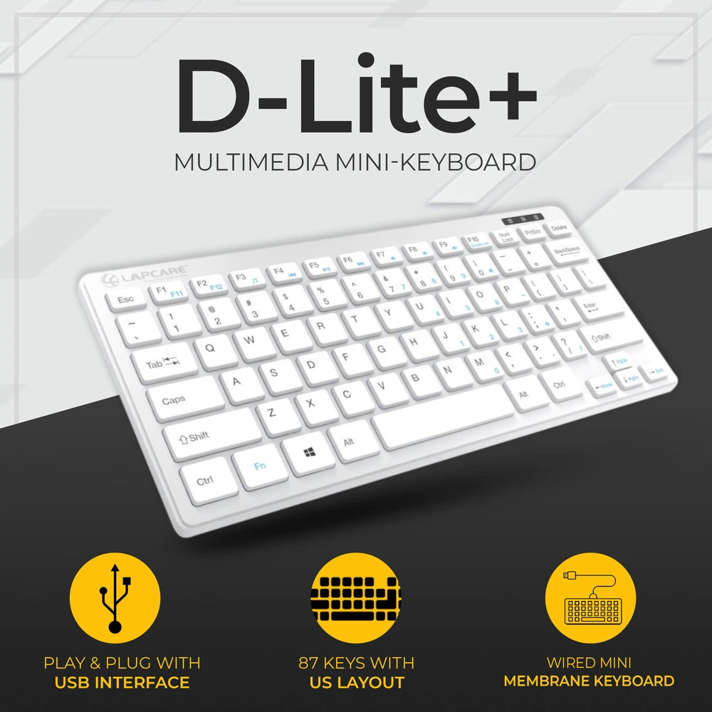D-Lite - silver 87 Key Mini Multimedia Wired Keyboard