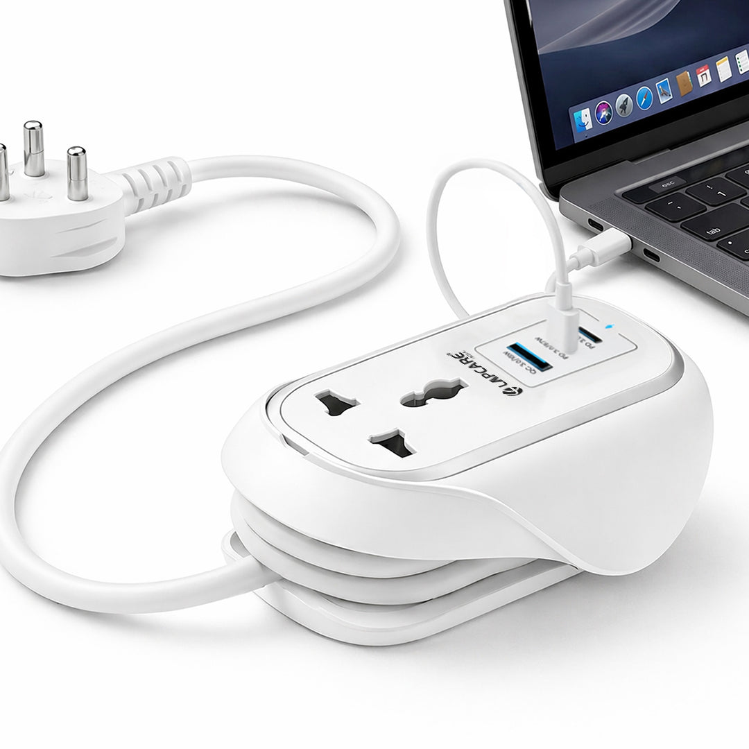 GRIP 5-in-1 Desktop Power Strip With 67W GaN Fast Charging- (White)