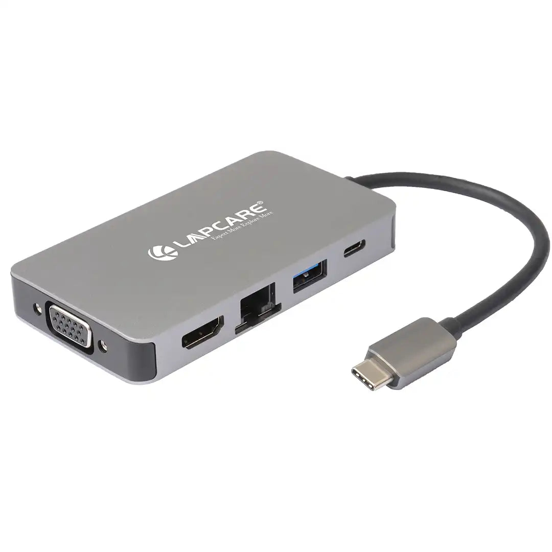 Lap-C 6 in 1 extended Travel Docking Station USB 3.0x2, RJ45x1, HDMIx1, VGAx1,PDx1