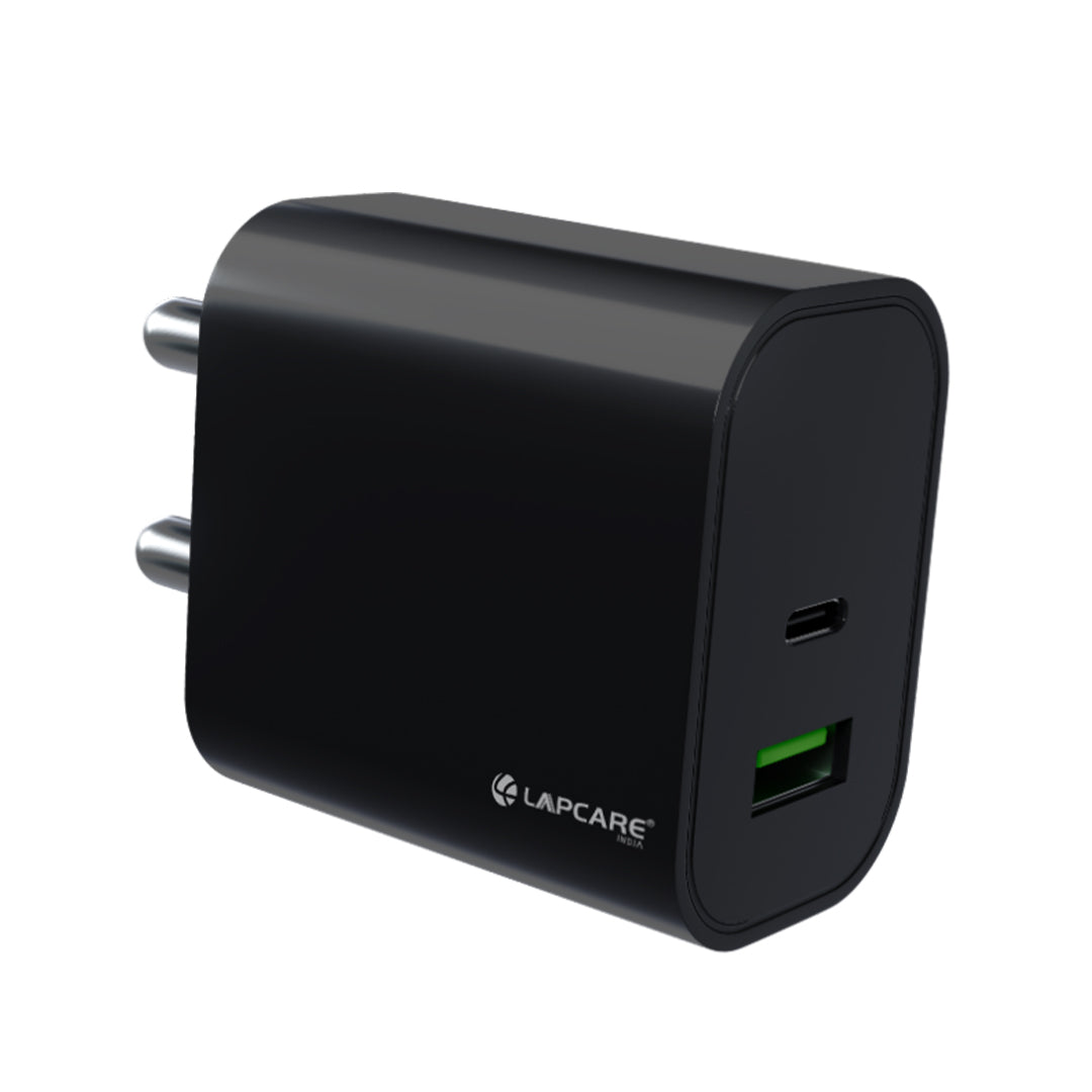 Thursty 20W Super Fast Wall Charger With Dual Port (Type C + USB) Travel Friendly -Black (LOX-370)