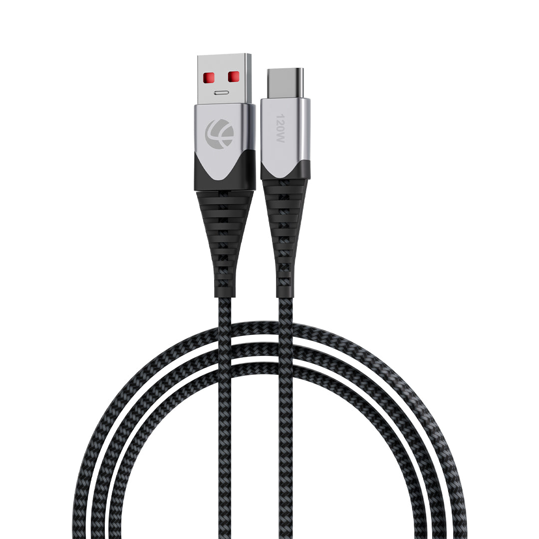 HOOK 120W USB-A to Type-C Braided Fast Charging Cable (1 Meter) Black & Grey - LOX-501