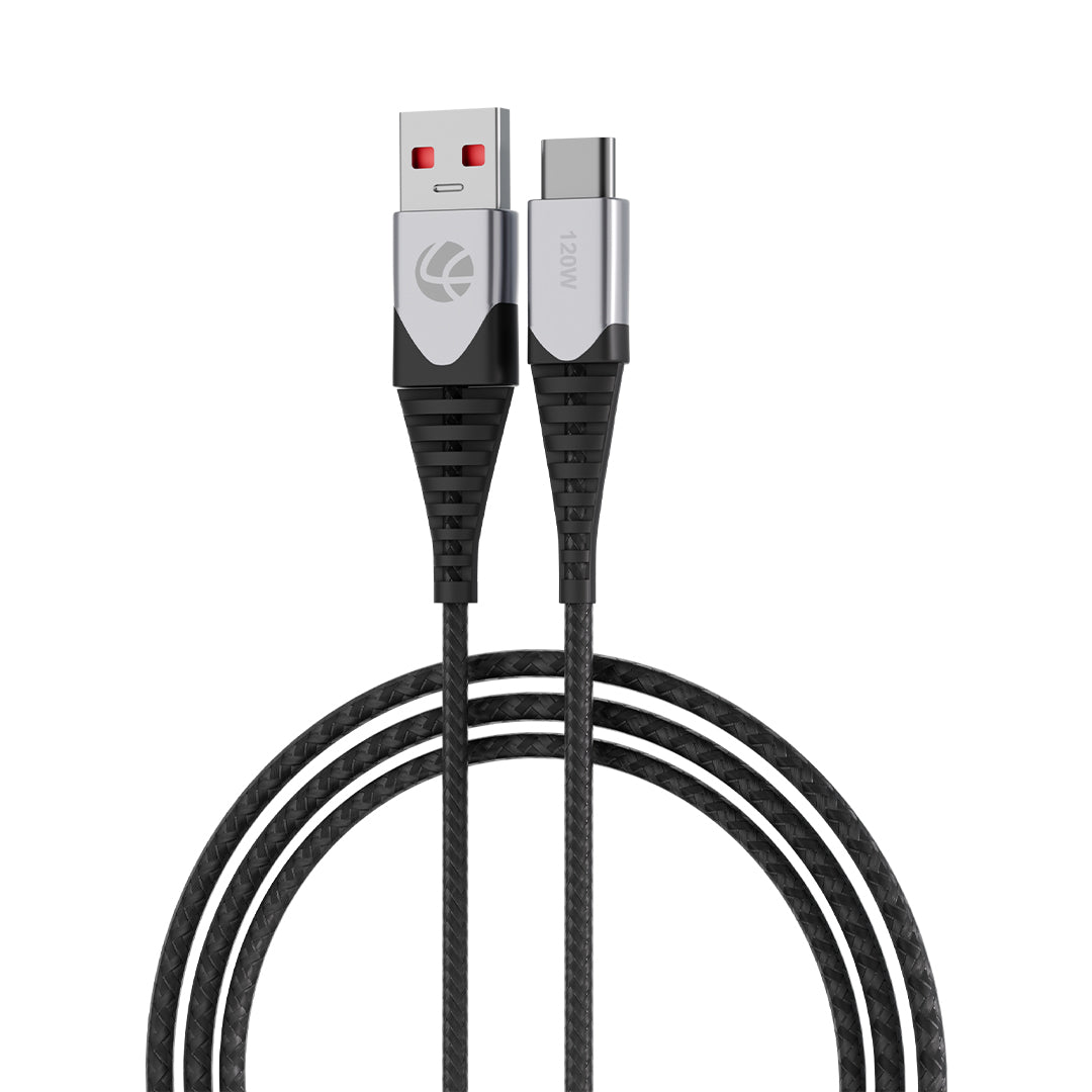 HOOK 120W USB-A to Type-C Braided Fast Charging Cable (1 Meter) Black- LOX-501