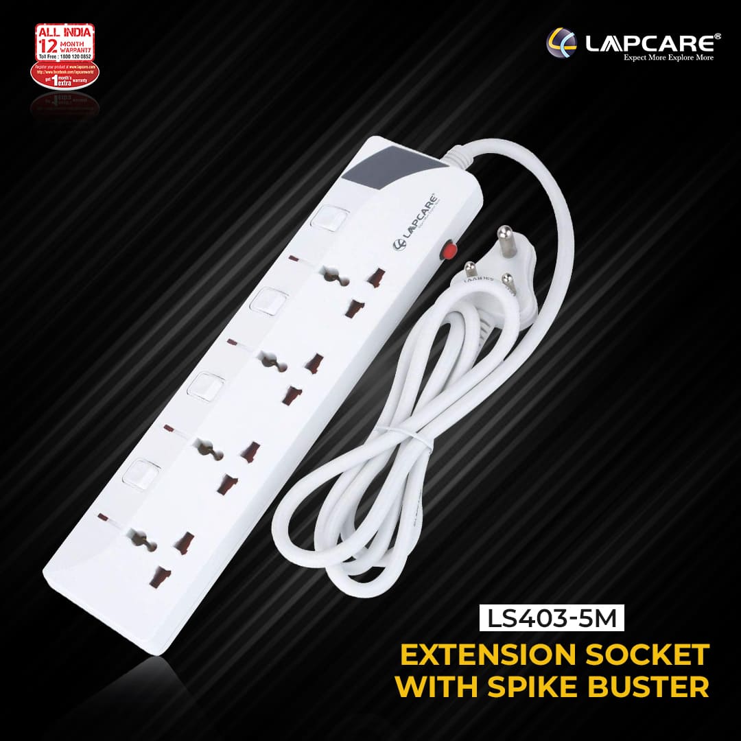 Lapcare 4 way extension socket with spike buster 5M (LS 403)
