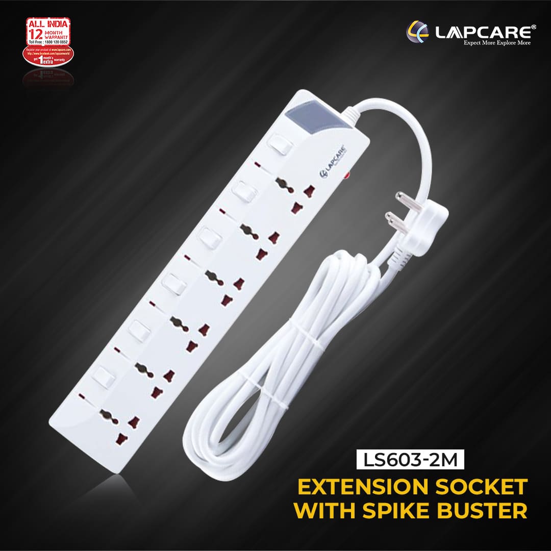 6 way extension board with spike buster 2Mtr cable (LS- 603) – lapcare.com