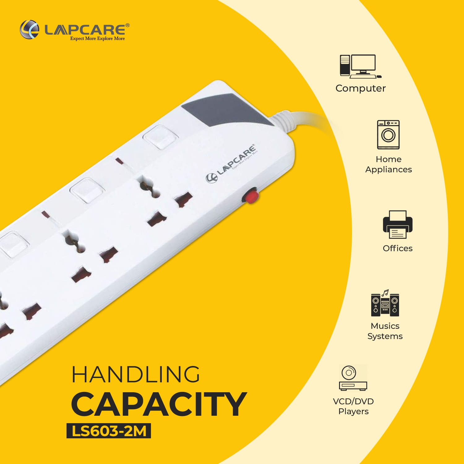 Lapcare 6 way extension socket with spike buster 2M (LS 603)