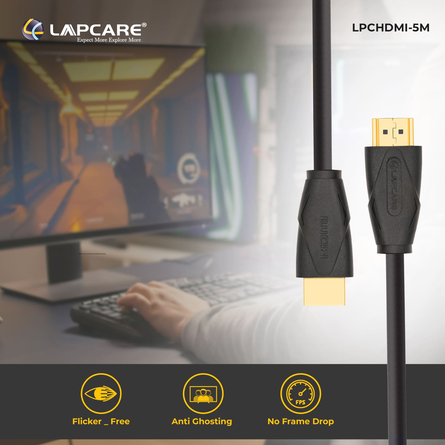 LAPCARE HDMI Cable 3 m High Speed HDMI 2.0 Cable with Ethernet +