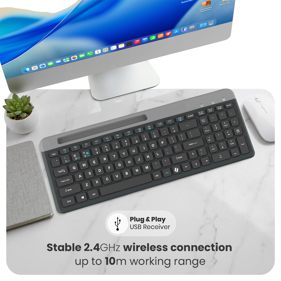 Readmii 2.4GHz Wireless & Bluetooth 5.1 Rechargeable Keyboard with AI Assistant Key- Black (LWK-816)