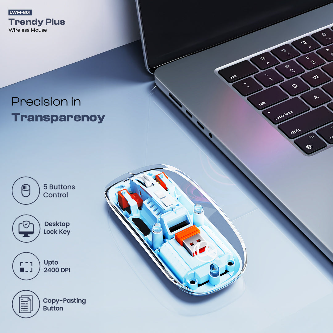 Trendy Plus 2.4G & Dual BT(v3.0 & v5.2) Wireless Mouse With Desktop Lock Key- Blue (LWM-801)