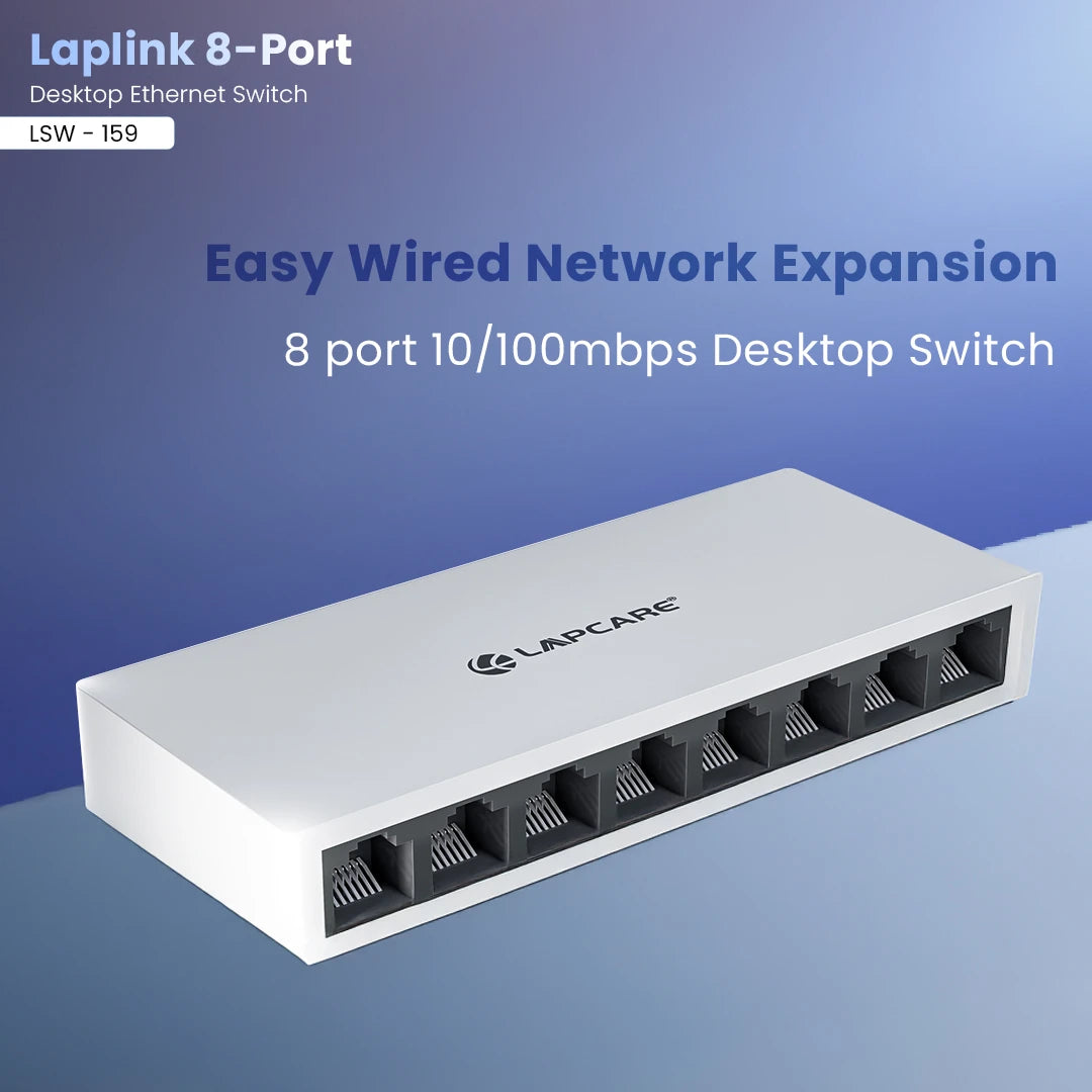 Laplink Desktop 8-Port Ethernet Switch | High-Speed 10/100Mbps Connectivity (LSW-159)