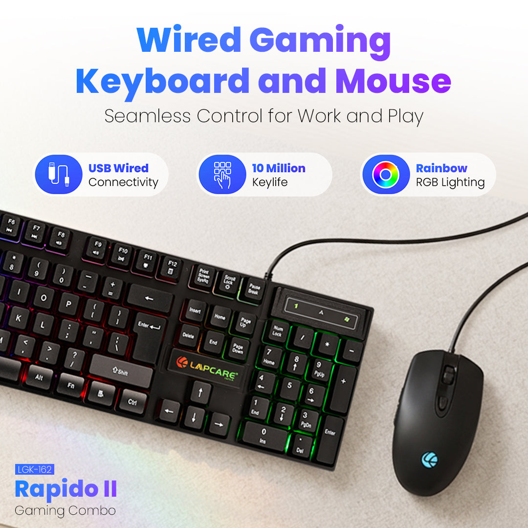 Rapido II Wired Gaming Keyboard & Mouse Combo With Rainbow Backlit (LGK-162)