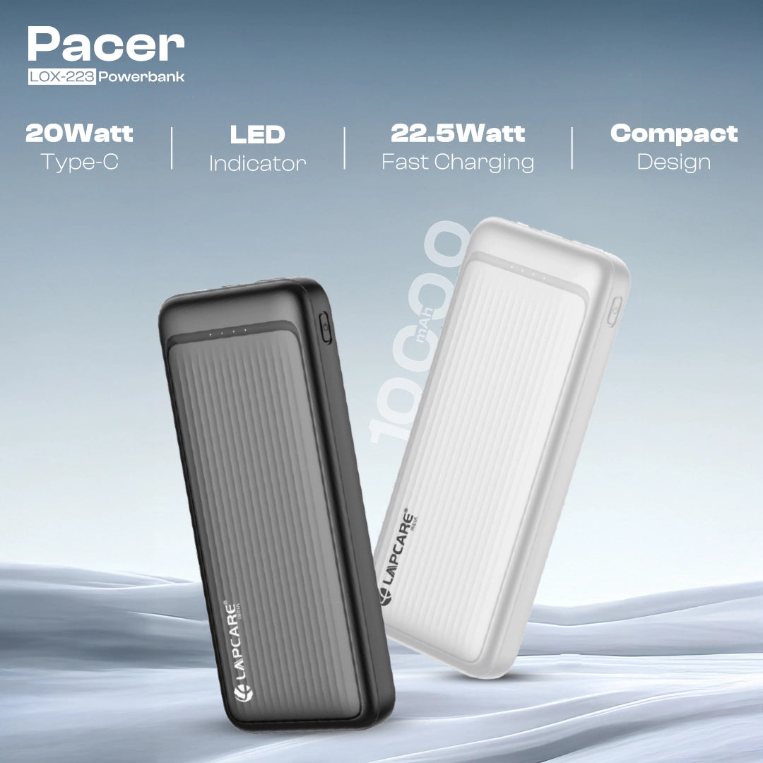 Pacer 10000mAh Portable Power Bank | 22.5W Fast Charging | Multi-Port Design- Black (LOX-223)
