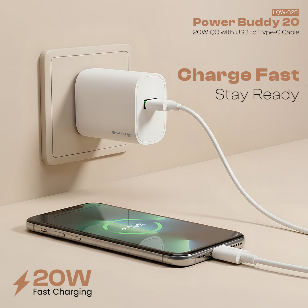 Power Buddy 20W Quick Wall Charger with USB to Type-C Cable (LQW- 323)