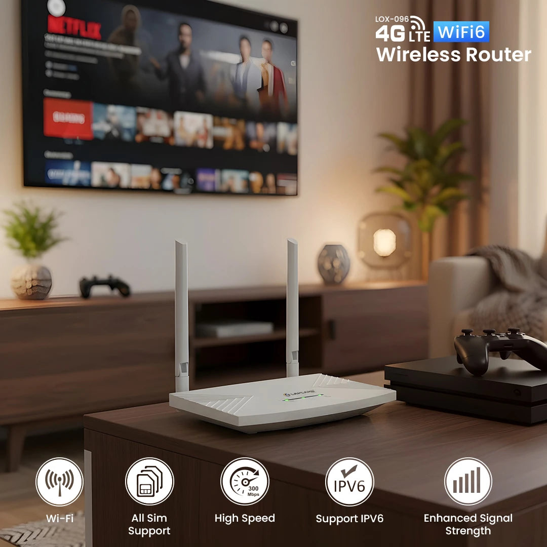 4G Wireless Router with Wi-Fi 6 | Dual Connectivity | 5G/4G SIM Support (LOX-096)
