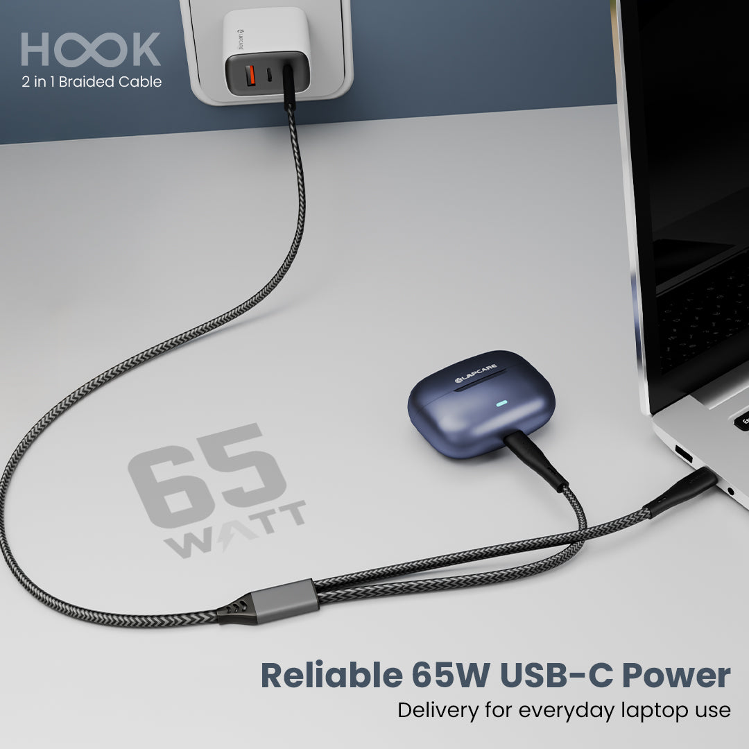 HOOK 2-in-1 Braided USB Type-C Cable With 65W PD Fast Charging (LOX-091)