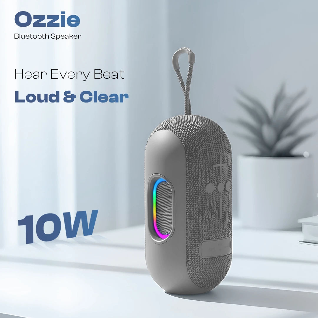 Ozzie 10W Bluetooth Speaker with RGB Light & TWS Stereo Sound- Grey (LBS-102)