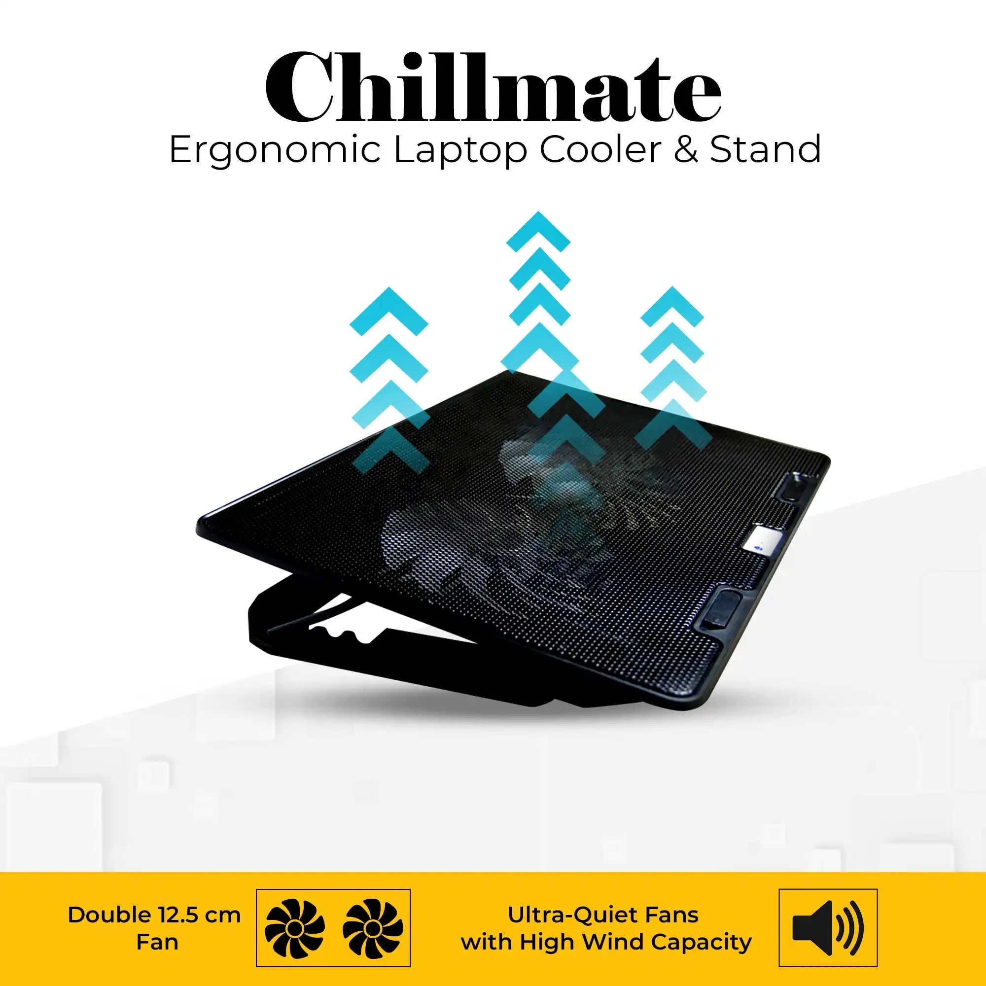 Chillmate - Cooling Pad, 2 USB Port, Dual Fan, upto 15.6" Laptop