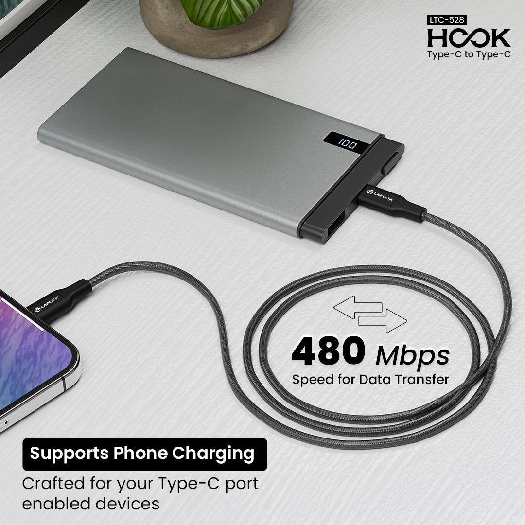 Lapcare Hook 100W Type-C to Type-C Braided Cable with Metal Shell (LTC-528)