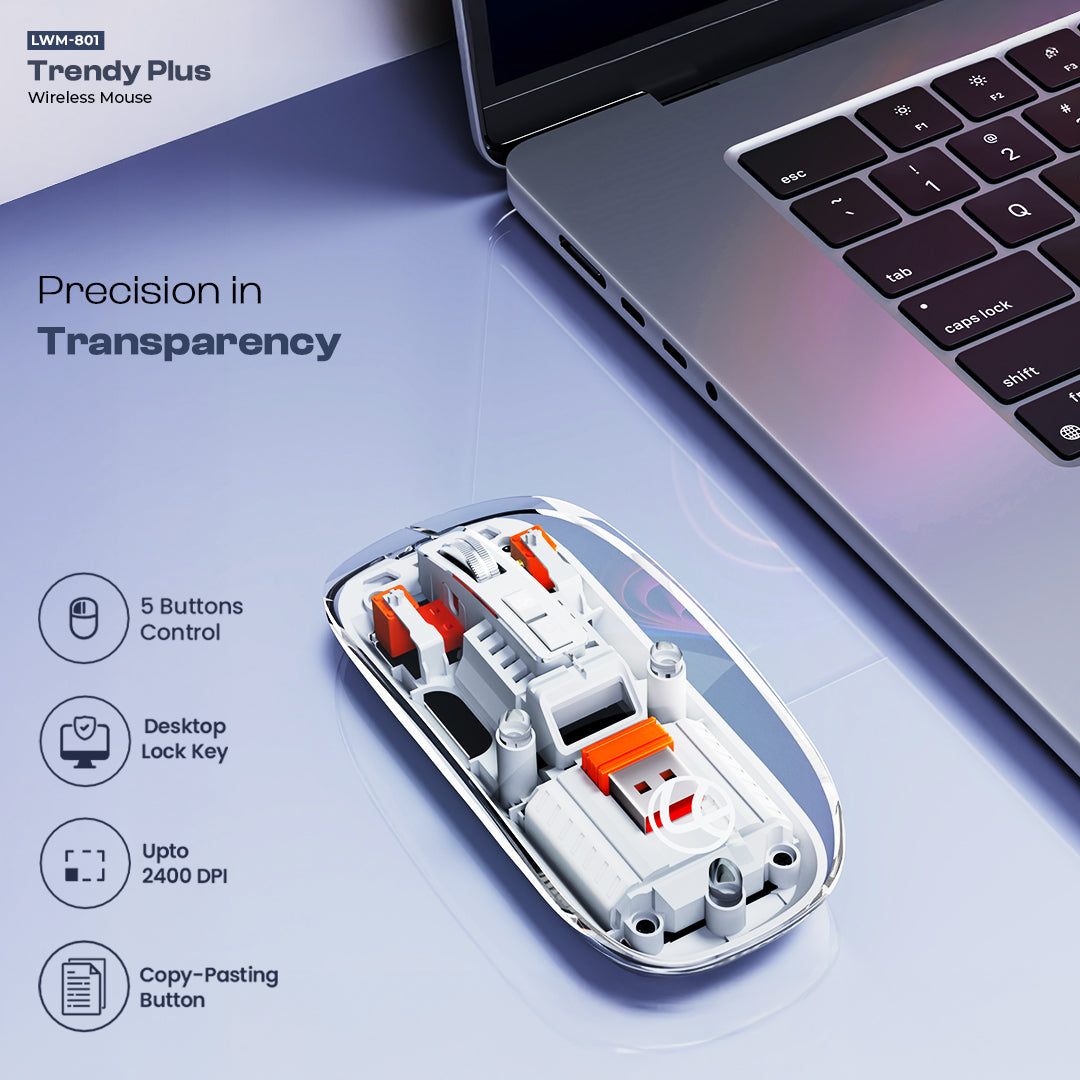 Trendy Plus 2.4G & Dual BT(v3.0 & v5.2) Wireless Mouse With Desktop Lock Key- White (LWM-801)