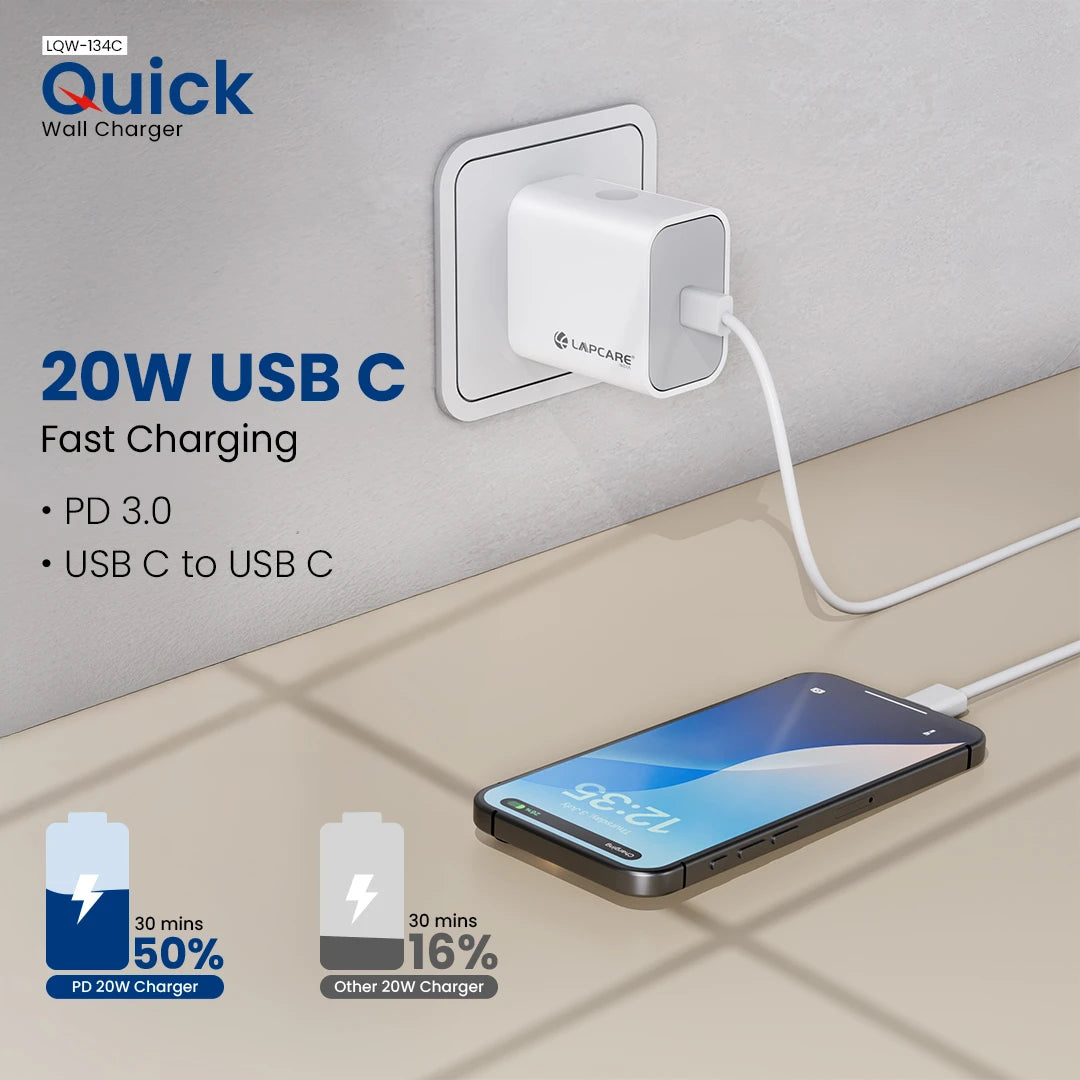 20W Quick Wall Charger With Type -C to Type- C Cable (LQW-134C)