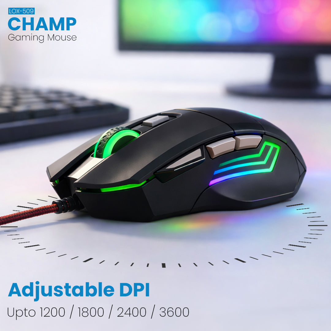 CHAMP Wired RGB Gaming Mouse With 7 Programmable Keys & 3600 DPI Adjustable (LOX-509)